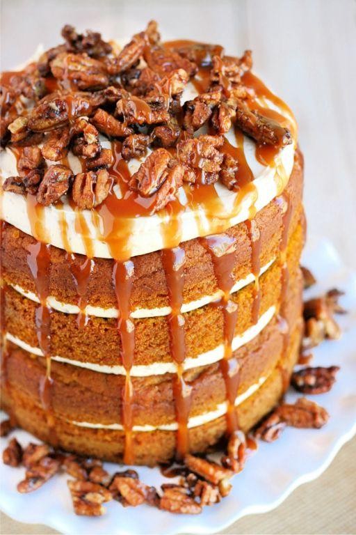 Pumpkin Spice Cake with Caramel Drizzle