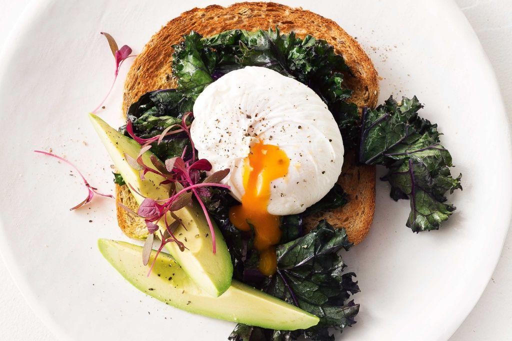 Purple Kale and Avocado Toast with Poached Eggs