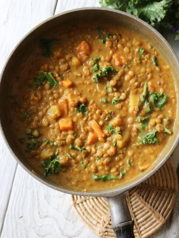 Purple Kale and Lentil Stew with Coconut Milk