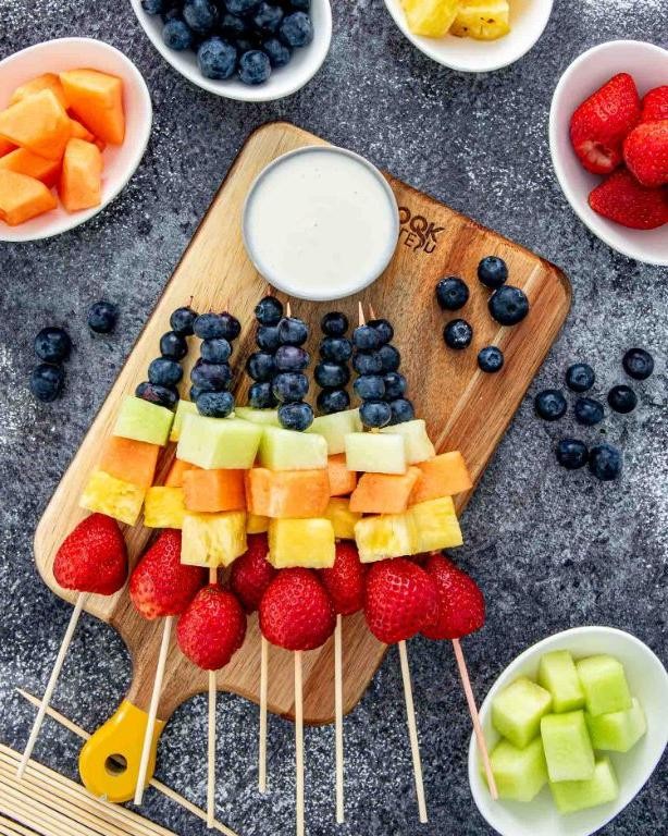 Rainbow Fruit Skewers with Yogurt Dip