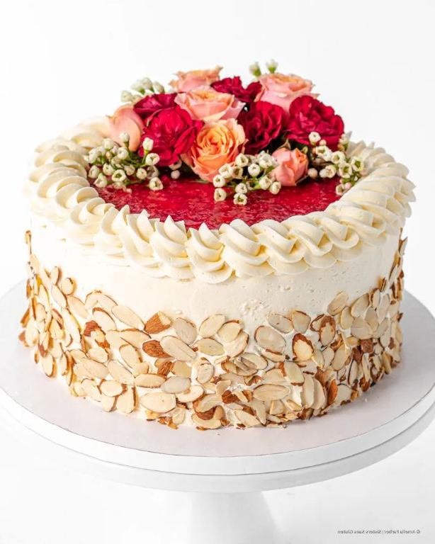 Raspberry Almond Birthday Cake with Amaretto Glaze
