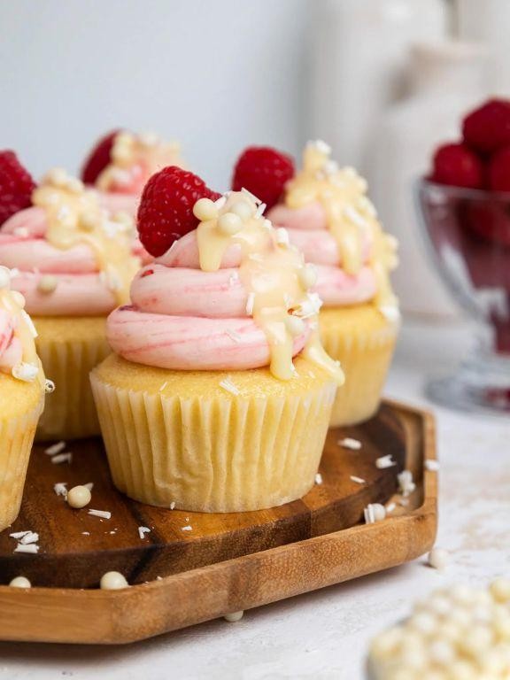 Raspberry Box Cupcakes with White Chocolate Ganache