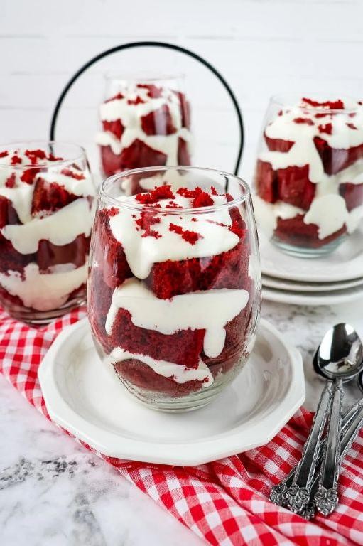 Red Velvet Cake Mix Parfait with Layers of Whipped Cream