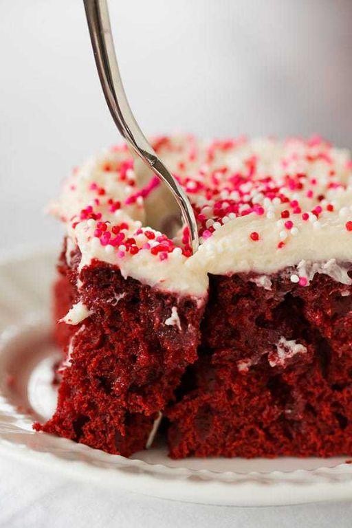 Red Velvet Cake Mix Poke Cake with Sweetened Condensed Milk