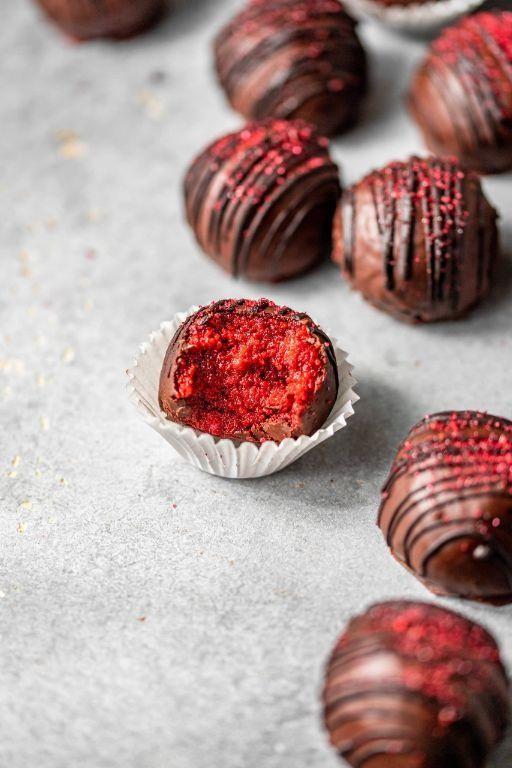 Red Velvet Cake Mix Truffles Dipped in Chocolate