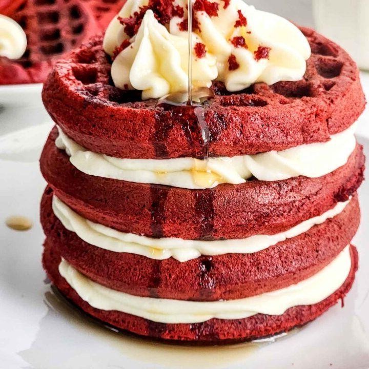 Red Velvet Cake Mix Waffles with Whipped Cream