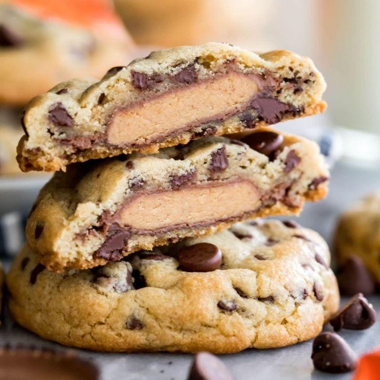 Reese Pieces Stuffed Cookies