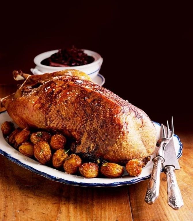 Roast Goose with Apple and Prune Stuffing