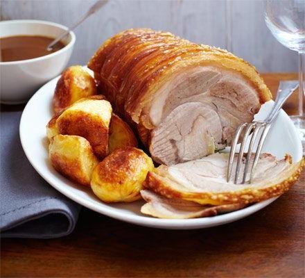 Roast Pork Loin with Crackling and Apple Cider Gravy