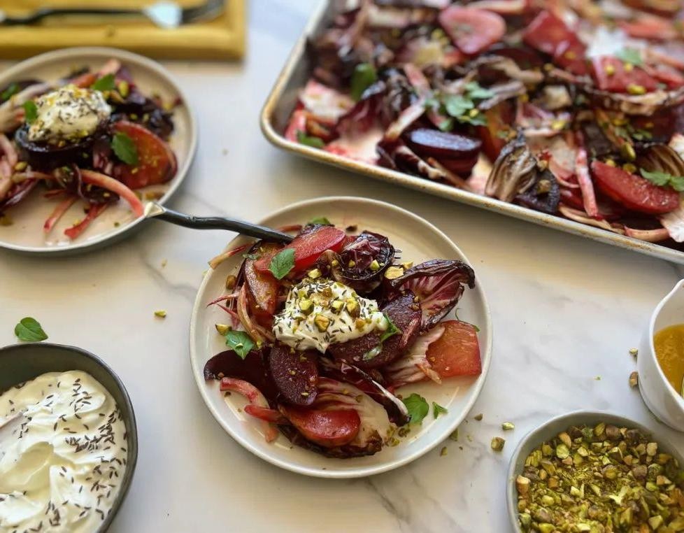 Roasted Beet and Goat Cheese Sheet Pan Salad