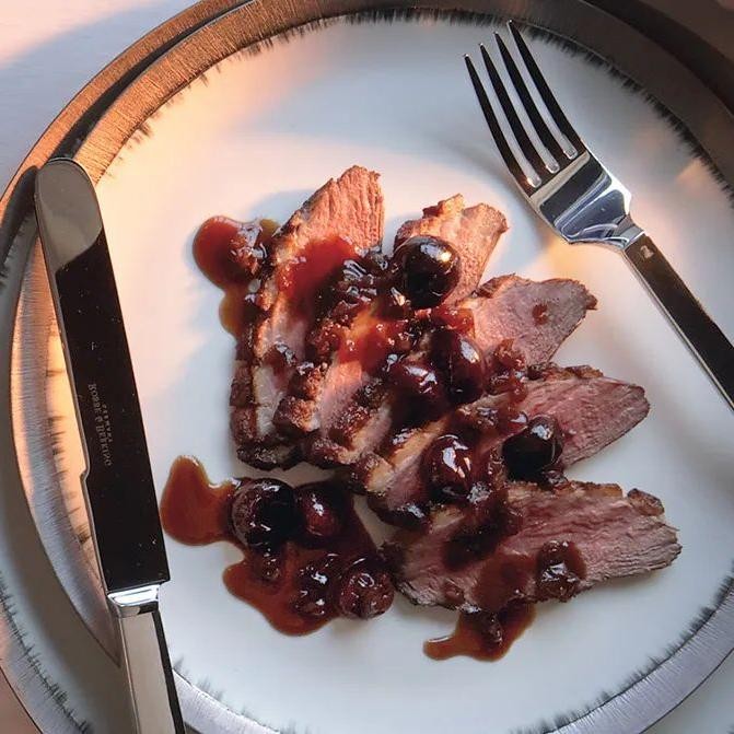 Roasted Duck with Cherry Port Sauce