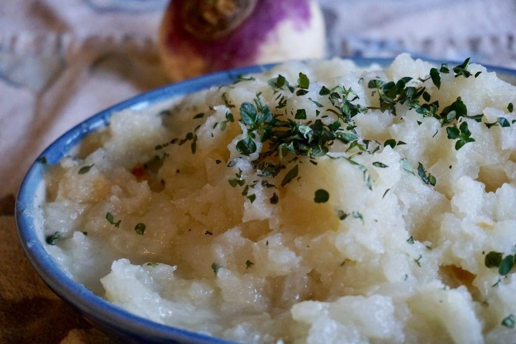 Roasted Garlic and Thyme Mashed Turnips