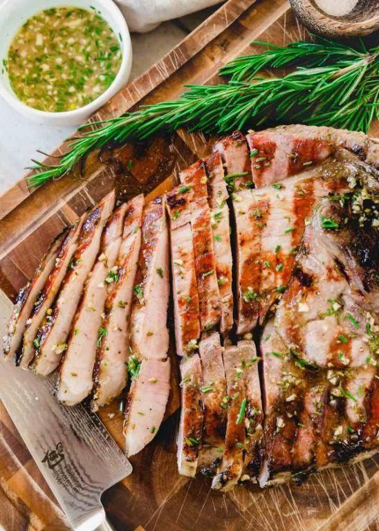Rosemary Garlic Grilled Ham Steak with Sweet Potatoes