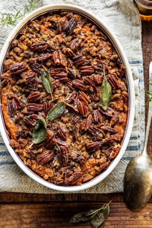 Savory Sweet Potato Casserole with Pecan Topping