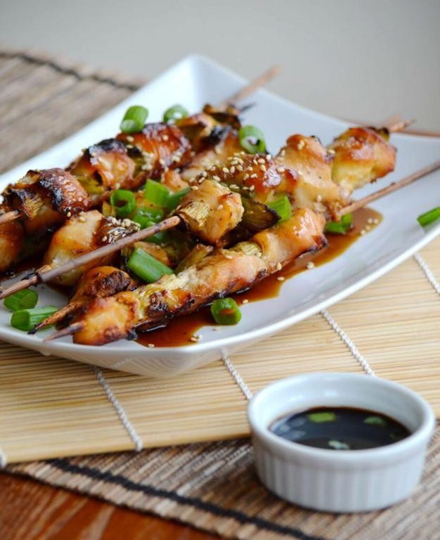 Scallion and Chicken Yakitori with Ponzu Sauce