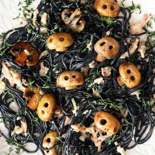 Scary Skull Pasta Bake with Cheddar Cheese