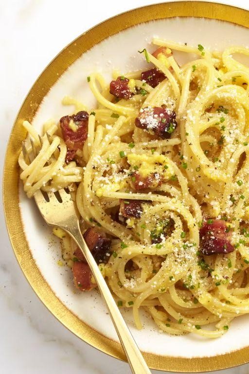 Scrambled Egg and Bacon Pasta