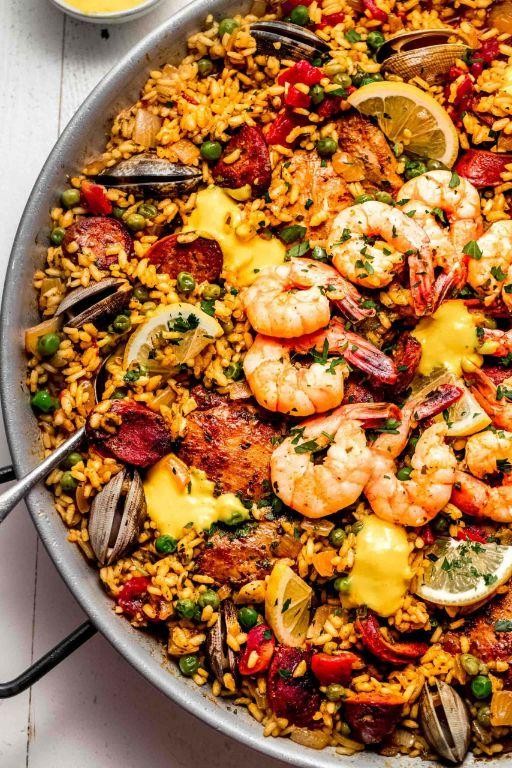 Seafood Paella with Saffron and Chorizo