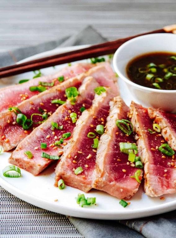 Seared Yellow Tail Tuna with Garlic Soy Glaze