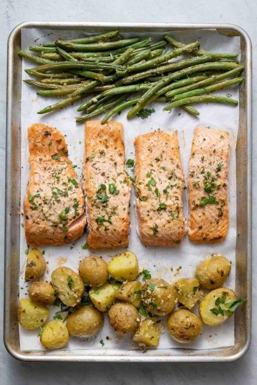 Sheet Pan Lemon Garlic Salmon with Vegetables