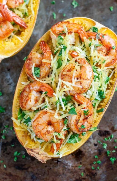 Shrimp Pesto Spaghetti Squash