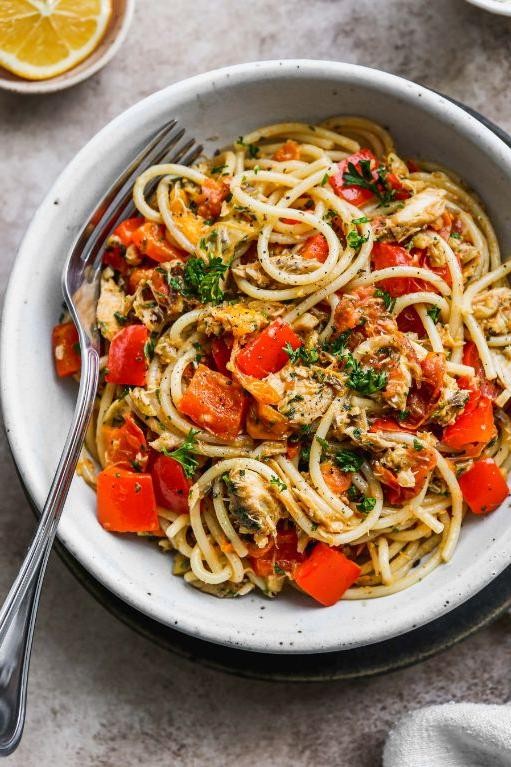 Shrimp and Mackerel Tomato Basil Pasta
