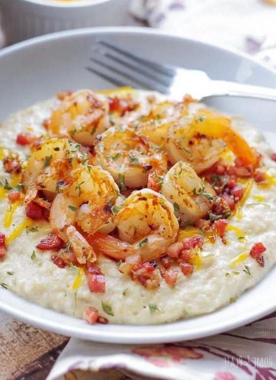Shrimp and grits breakfast bowl