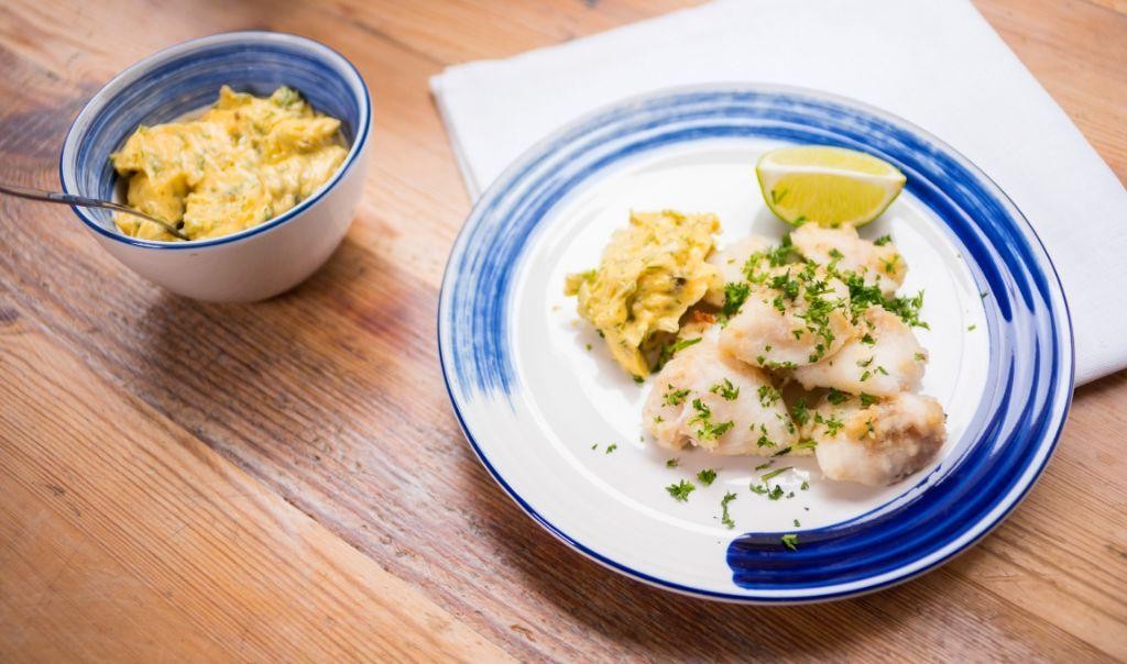 Skate Cheeks with Garlic and White Wine Reduction