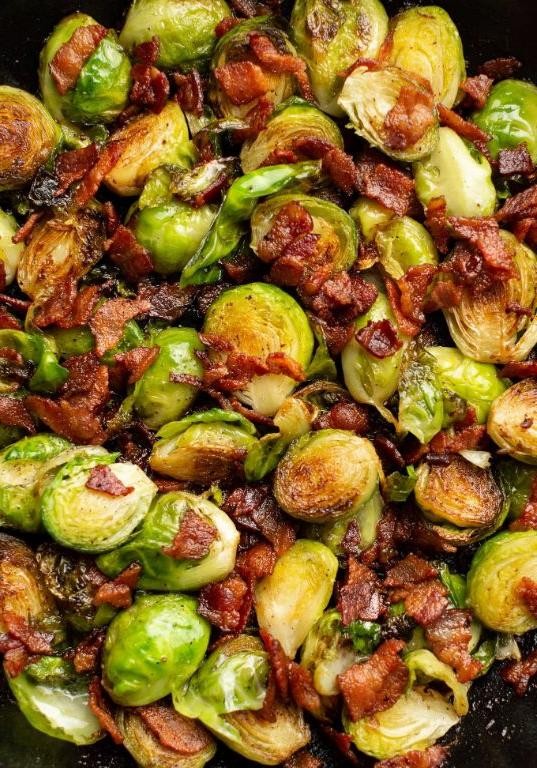 Skillet-Roasted Brussels Sprouts with Bacon