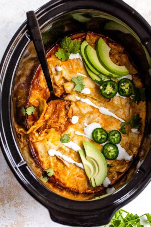 Slow Cooker Chicken Enchilada Casserole
