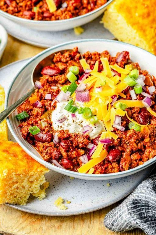 Slow Cooker Chili with Beans and Cornbread