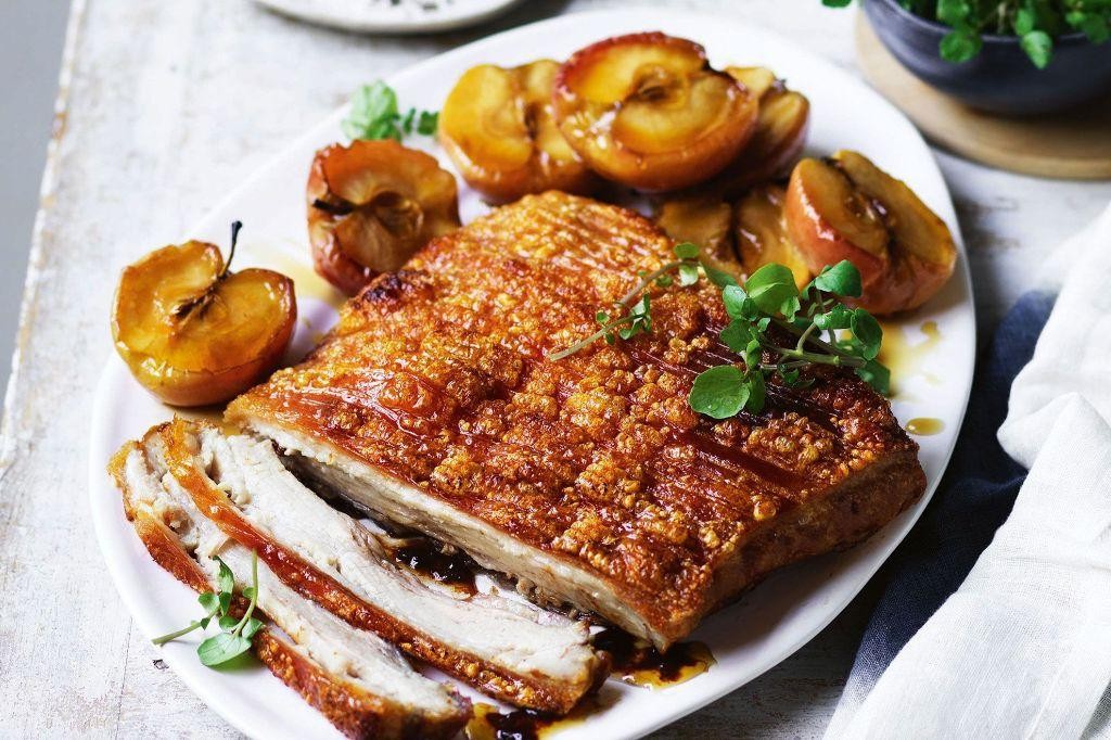 Slow-Roasted Pork Belly with Crackling and Apple Sauce