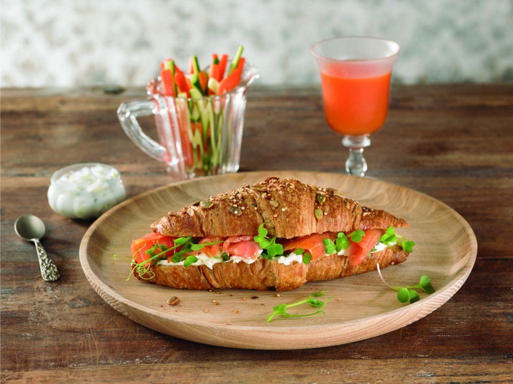 Smoked Salmon and Cream Cheese Croissant Sandwich