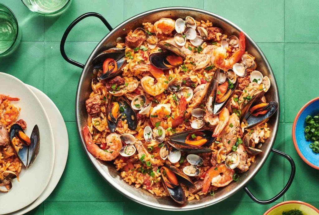 Spanish Paella with Seafood and Chorizo