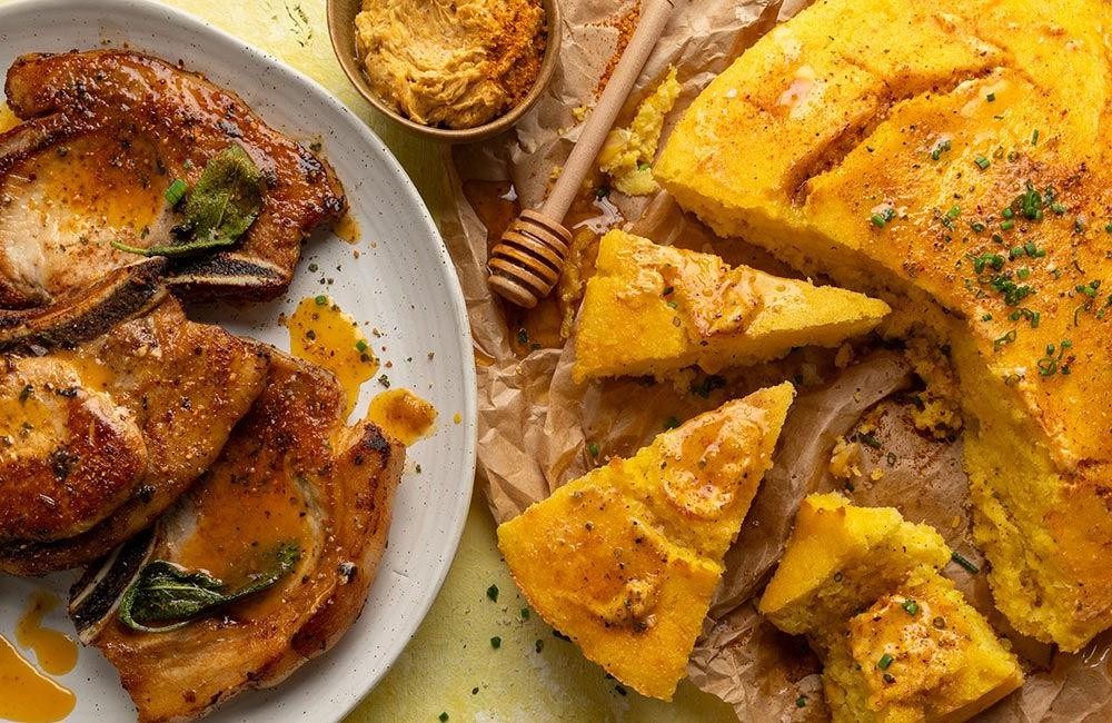 Spicy Cajun Pork Chops with Cornbread