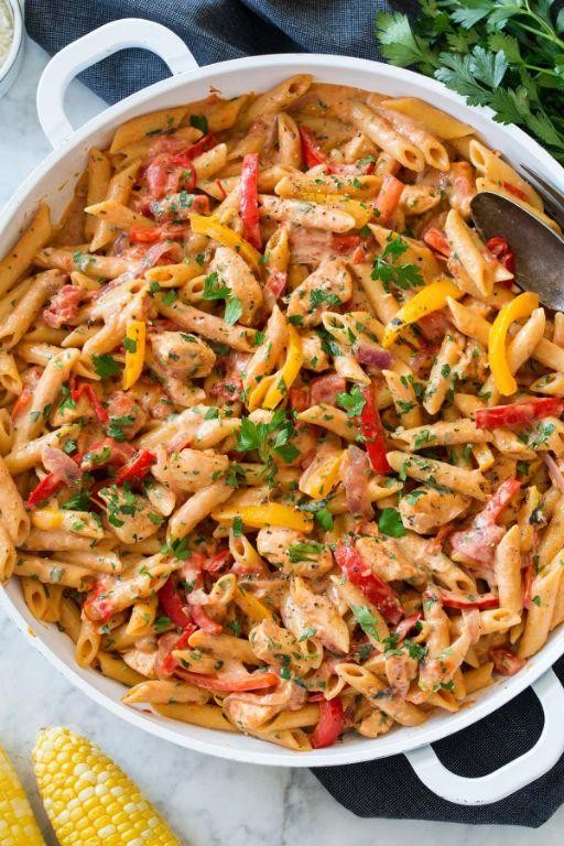 Spicy Cajun Shredded Chicken Pasta