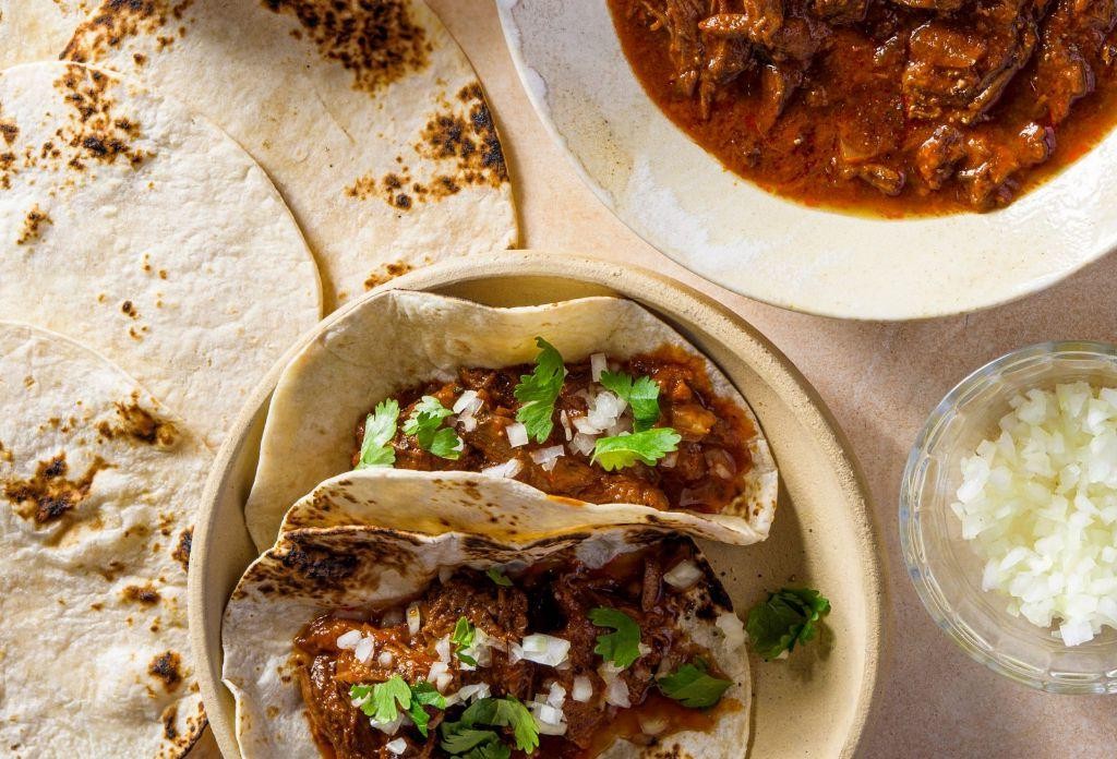 Spicy Chili Colorado Tacos with Fresh Cilantro