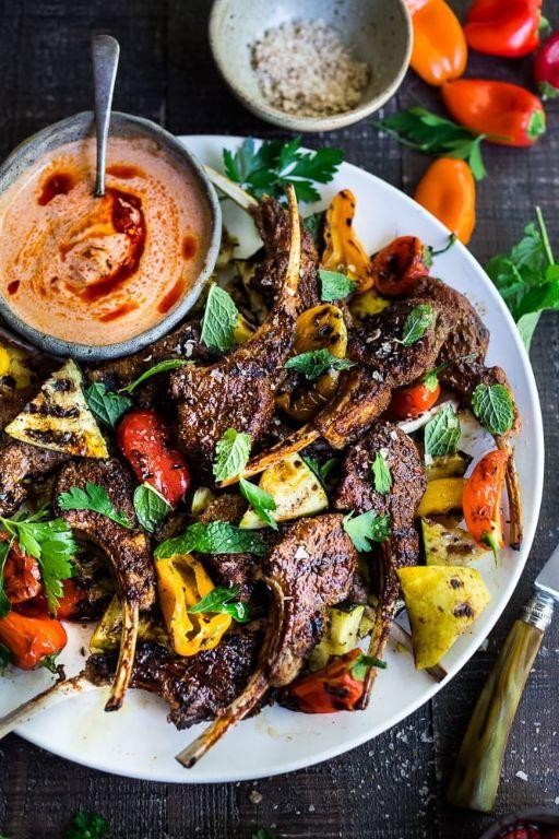 Spicy Harissa Lamb Chops with Yogurt Sauce