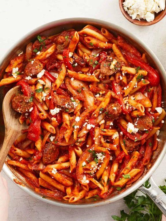 Spicy Sausage and Bell Pepper Pasta Skillet