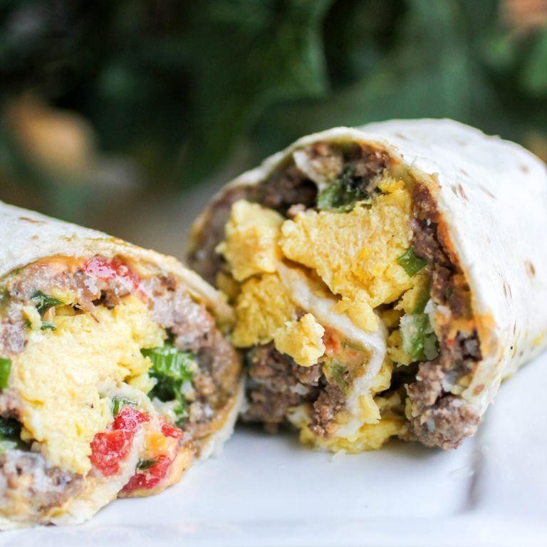 Spicy Sausage and Hamburger Breakfast Burritos