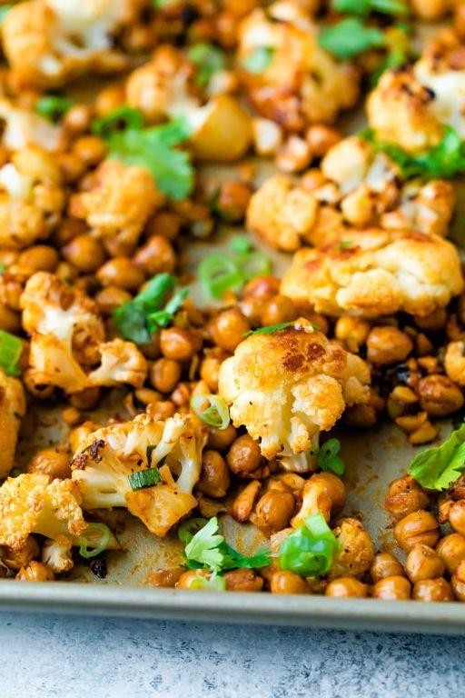 Spicy Sheet Pan Cauliflower and Chickpeas