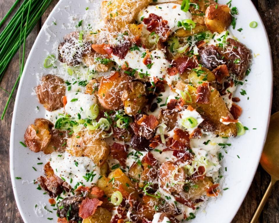 Spicy Smashed Potatoes with Sour Cream