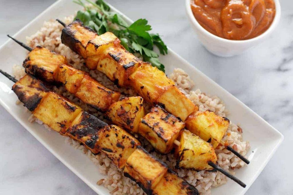 Spicy Tofu and Pineapple Skewers