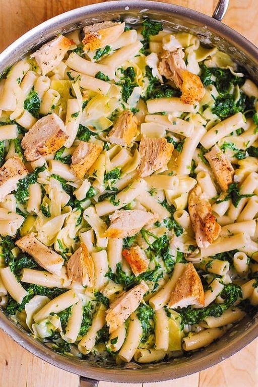 Spinach Artichoke Shredded Chicken Pasta