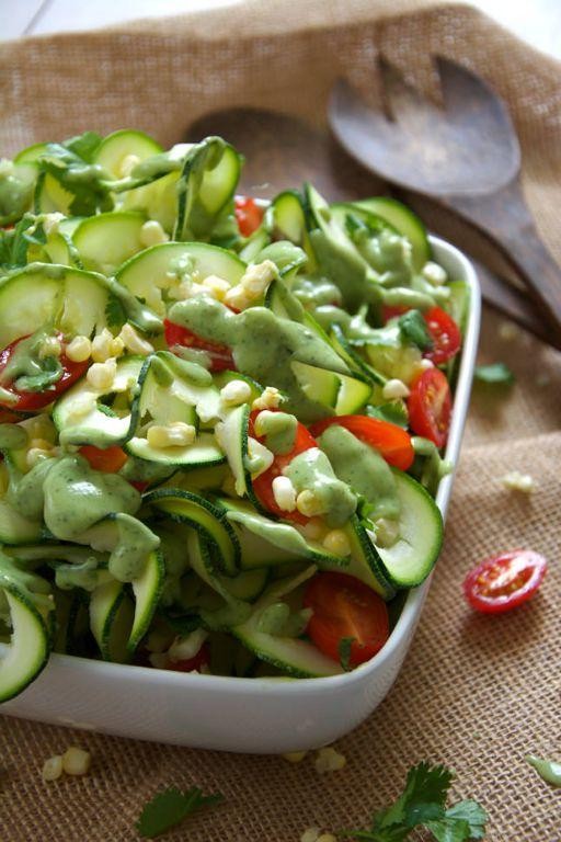 Spiralized Zucchini Salad with Avocado Dressing