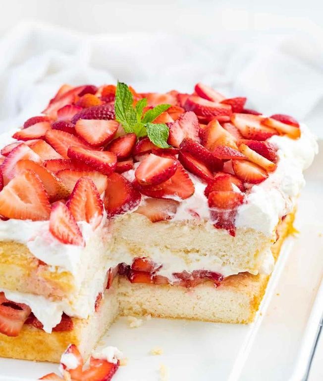 Strawberry Shortcake Sheet Cake with Whipped Cream