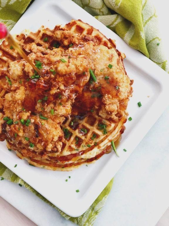 Sweet and Savory Chicken and Cheddar Waffles