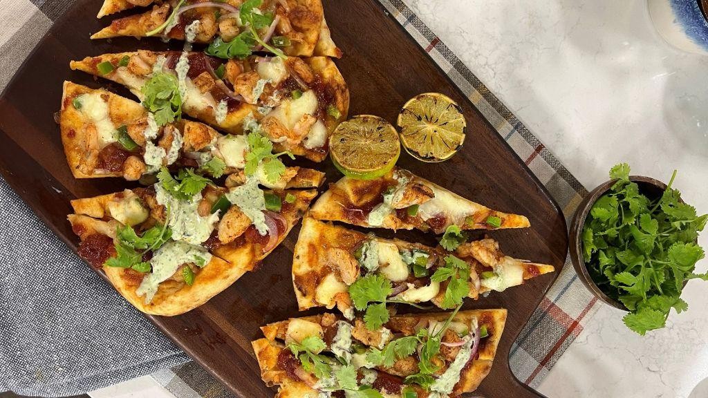 Tandoori Spiced Shrimp Flatbread with Yogurt Sauce