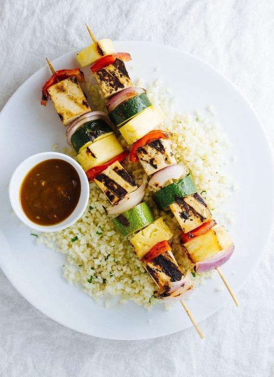 Teriyaki Grilled Tofu and Pineapple Skewers