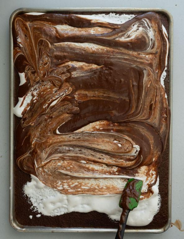 Texas Sheet Cake with Marshmallow Swirl